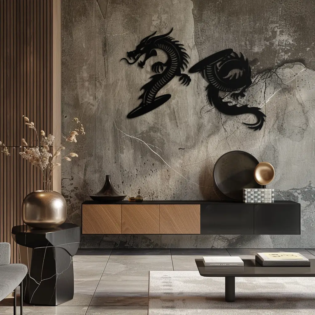Yin Yang Dragon Duo Metal Wall Art – Eastern-Inspired Black Steel Decor for Modern, Zen and Asian-Themed Interiors- KAF464 by Enova Art