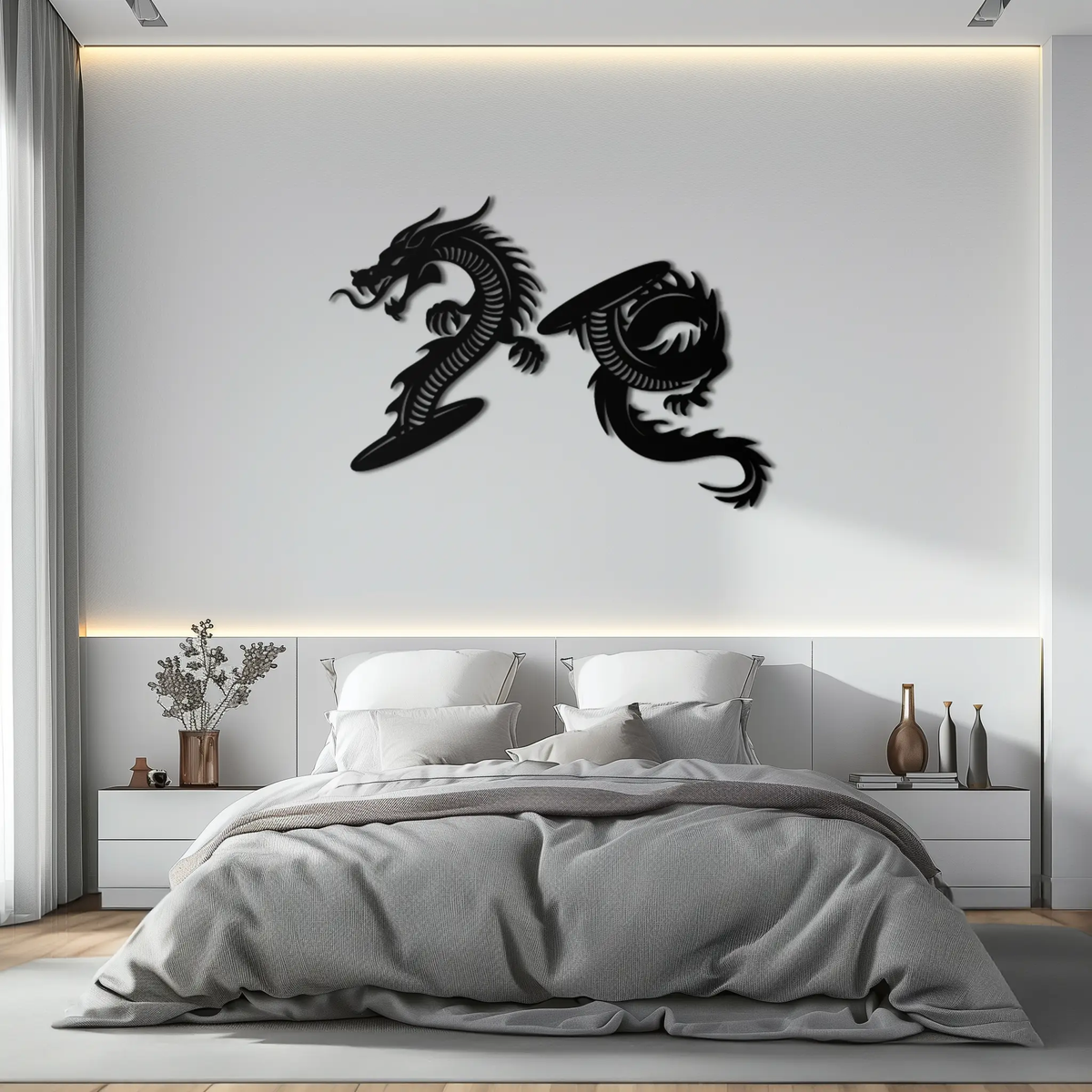 Yin Yang Dragon Duo Metal Wall Art – Eastern-Inspired Black Steel Decor for Modern, Zen and Asian-Themed Interiors- KAF464 by Enova Art