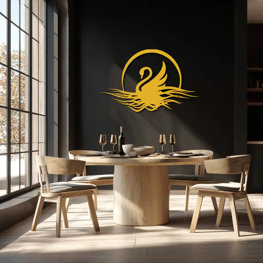 Elegant Swan on Lake Metal Wall Art – Serene Black Steel Decor for Modern, Nature-Inspired Home Interiors- KAF465 by Enova Art