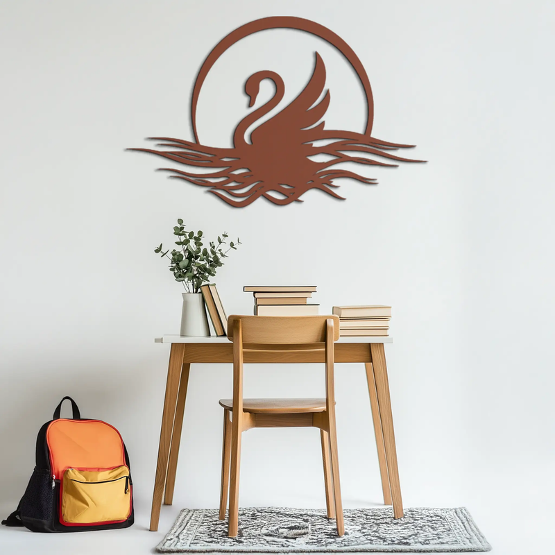 Elegant Swan on Lake Metal Wall Art – Serene Black Steel Decor for Modern, Nature-Inspired Home Interiors- KAF465 by Enova Art