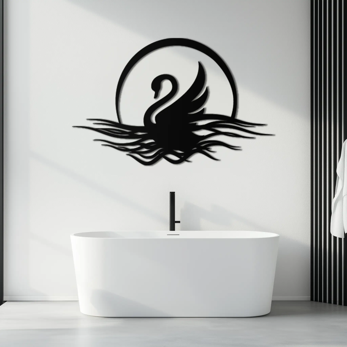 Elegant Swan on Lake Metal Wall Art – Serene Black Steel Decor for Modern, Nature-Inspired Home Interiors- KAF465 by Enova Art