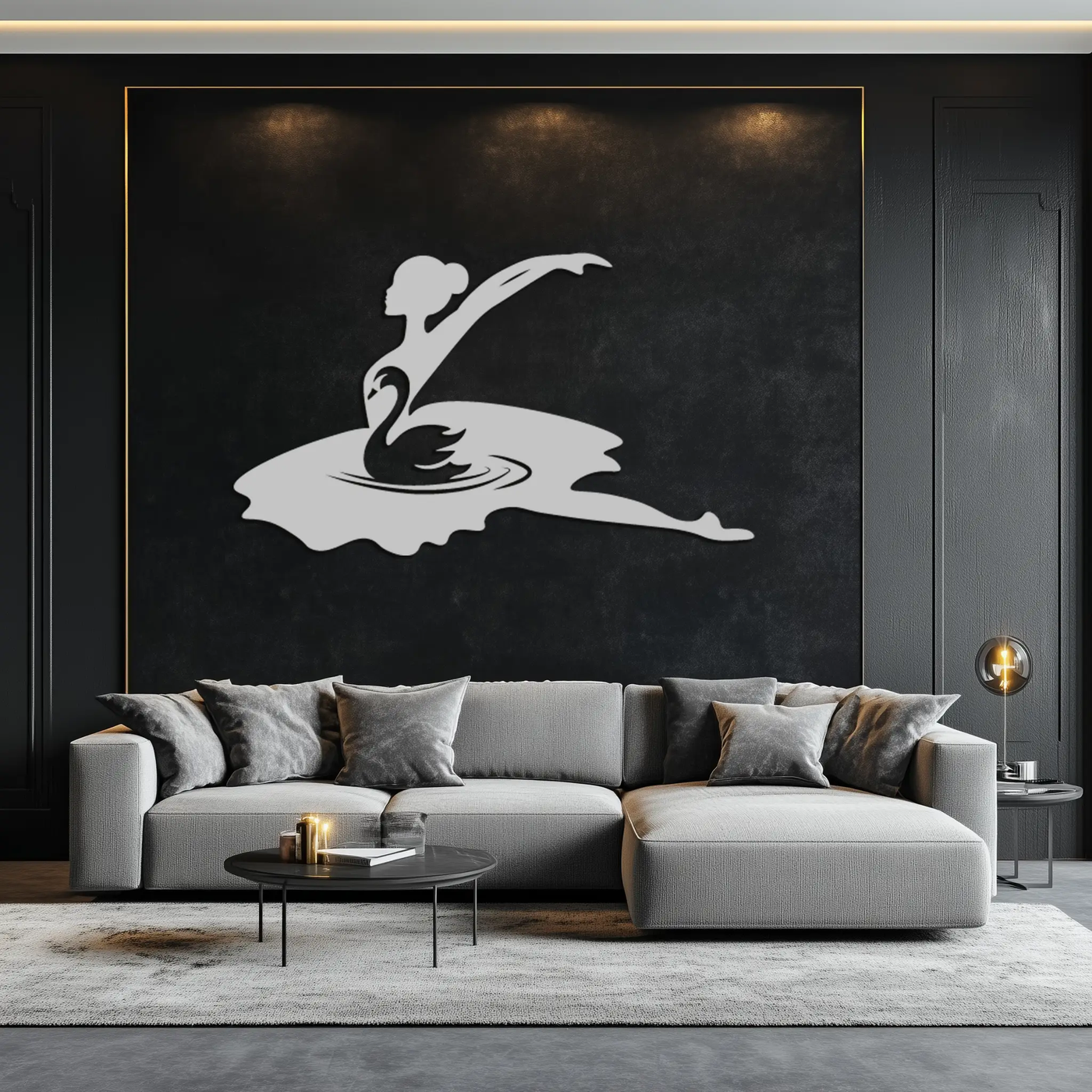 Ballet Dancer with Swan Silhouette Metal Wall Art – Elegant Black Steel Decor for Ballet Studios, Bedrooms, and Living Spaces- KAF466 by Enova Art