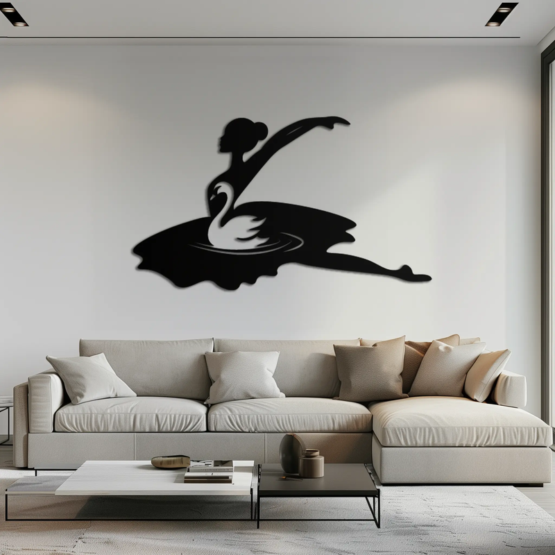 Ballet Dancer with Swan Silhouette Metal Wall Art – Elegant Black Steel Decor for Ballet Studios, Bedrooms, and Living Spaces- KAF466 by Enova Art