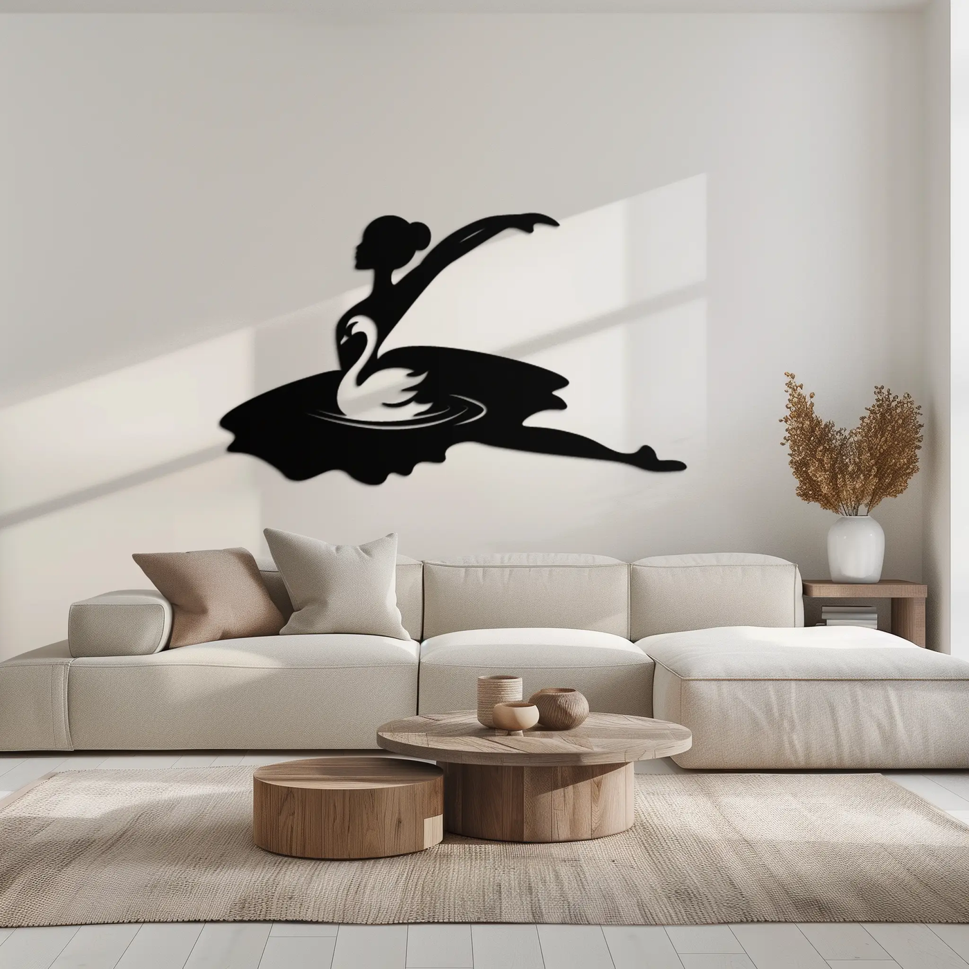 Ballet Dancer with Swan Silhouette Metal Wall Art – Elegant Black Steel Decor for Ballet Studios, Bedrooms, and Living Spaces- KAF466 by Enova Art