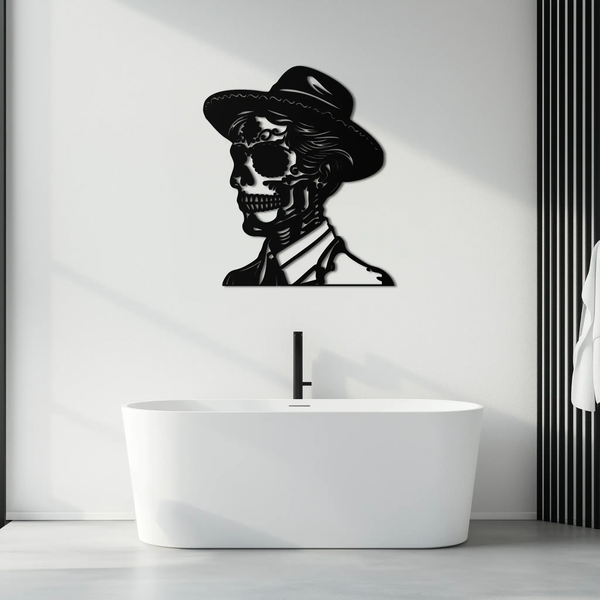 Sugar Head Makeup Man Metal Wall Art - Bold Steel Silhouette Decor- KAF471