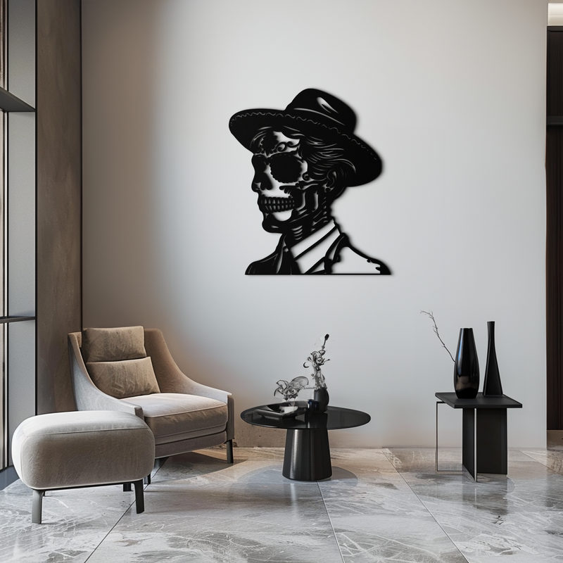 Sugar Head Makeup Man Metal Wall Art - Bold Steel Silhouette Decor- KAF471 by Enova Art