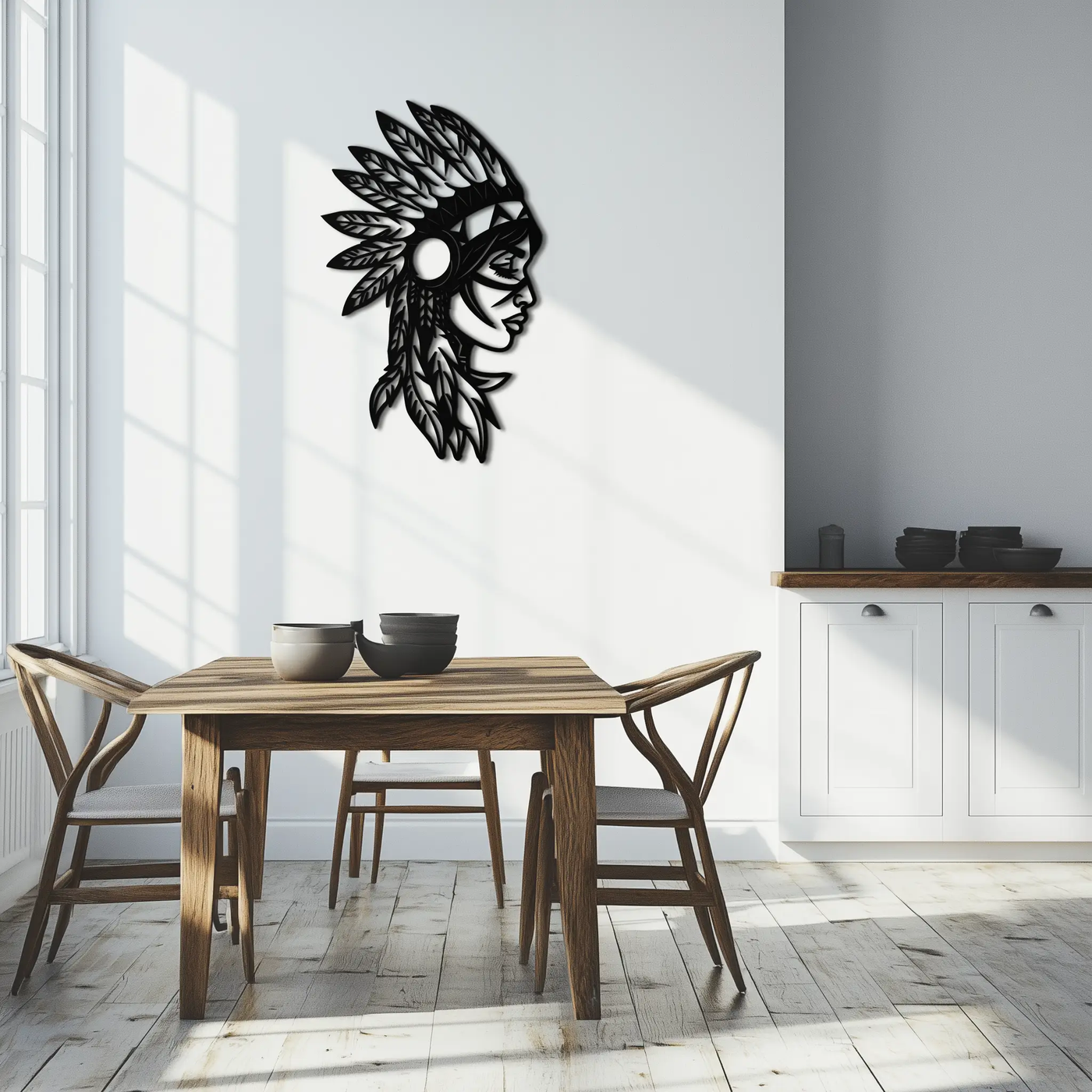 Native American Woman Metal Wall Art - Tribal Female Silhouette Steel Decor- KAF479 by Enova Art