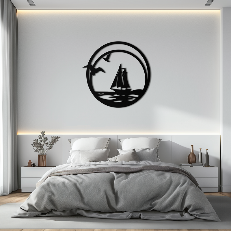 Sunset Silhouette Metal Wall Art - Mountain and Tree Steel Landscape Decor- KAF480 by Enova Art
