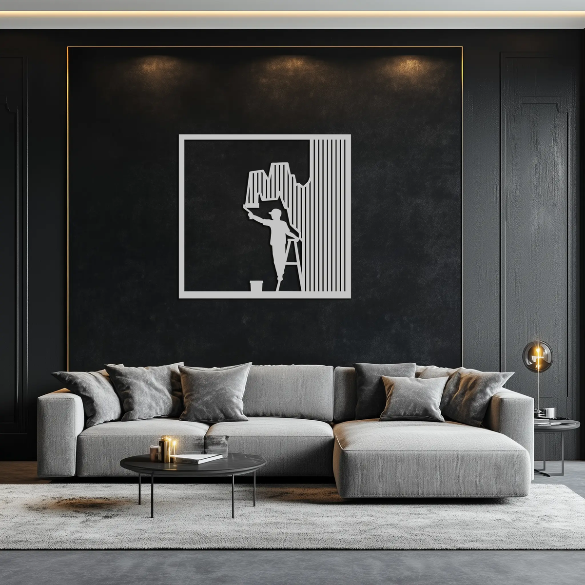 Painter Silhouette Metal Wall Art – Black Steel Artistic Home Decor- KAF489 by Enova Art