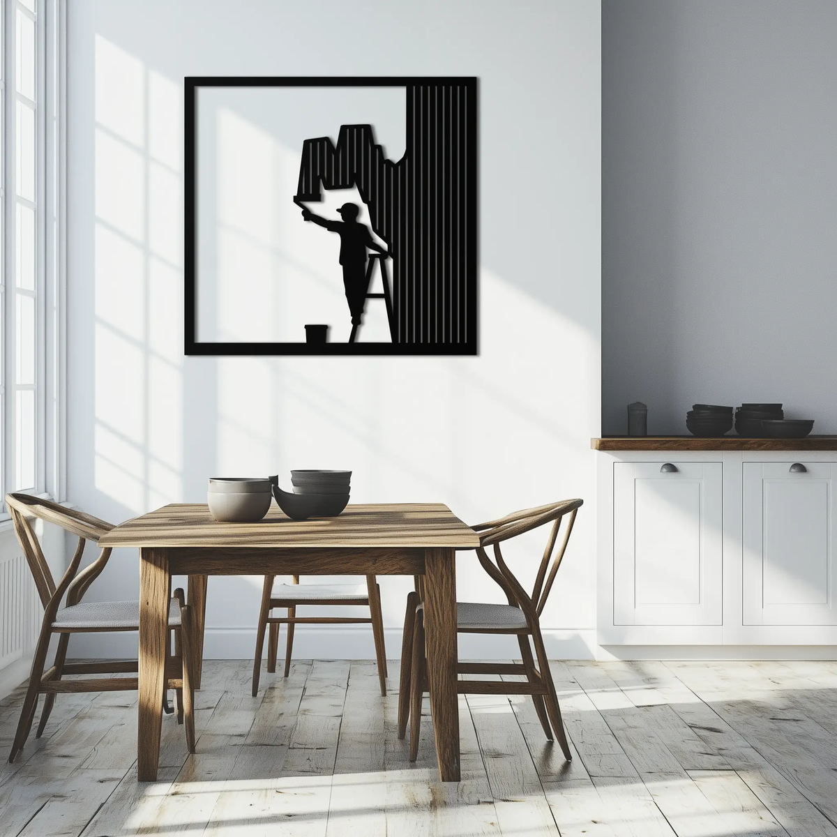 Painter Silhouette Metal Wall Art – Black Steel Artistic Home Decor- KAF489 by Enova Art