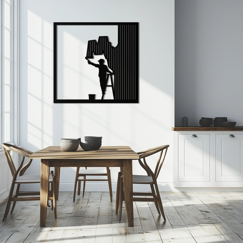 Painter Silhouette Metal Wall Art – Black Steel Artistic Home Decor- KAF489 by Enova Art