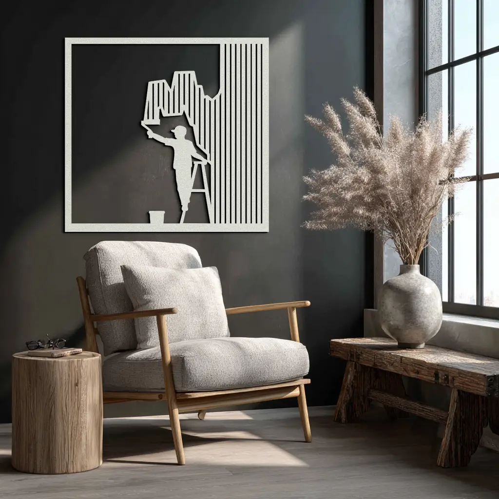 Painter Silhouette Metal Wall Art – Black Steel Artistic Home Decor- KAF489 by Enova Art