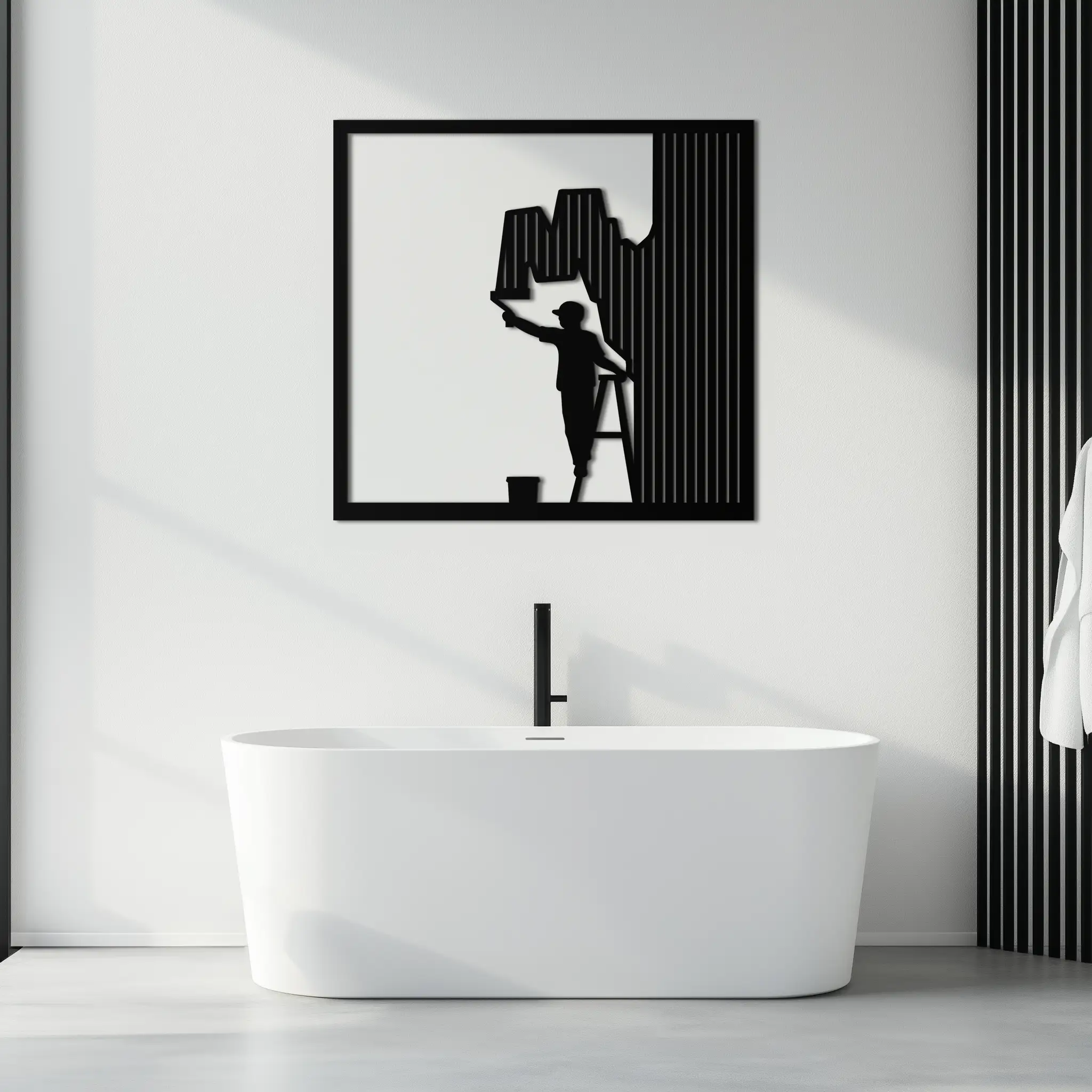 Painter Silhouette Metal Wall Art – Black Steel Artistic Home Decor- KAF489 by Enova Art