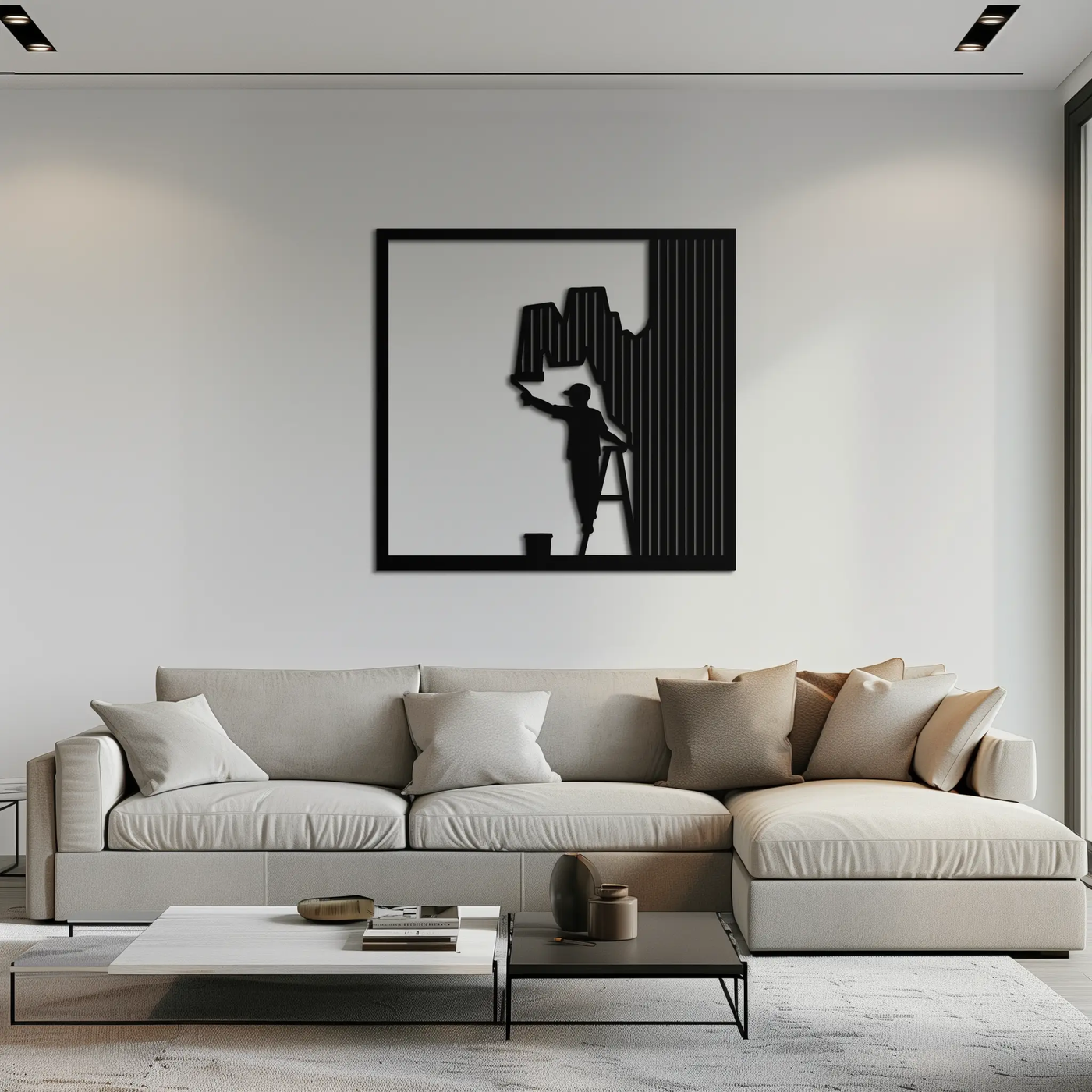 Painter Silhouette Metal Wall Art – Black Steel Artistic Home Decor- KAF489 by Enova Art