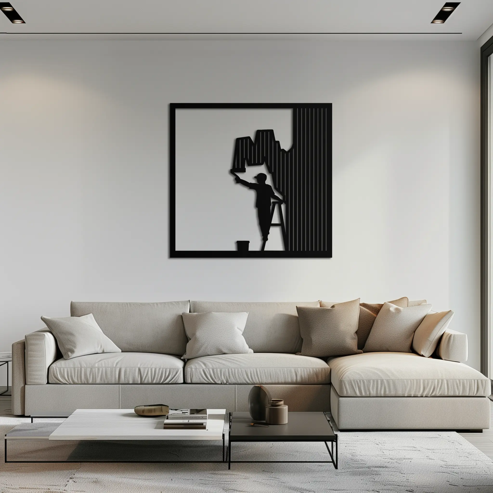 Painter Silhouette Metal Wall Art – Black Steel Artistic Home Decor- KAF489 by Enova Art