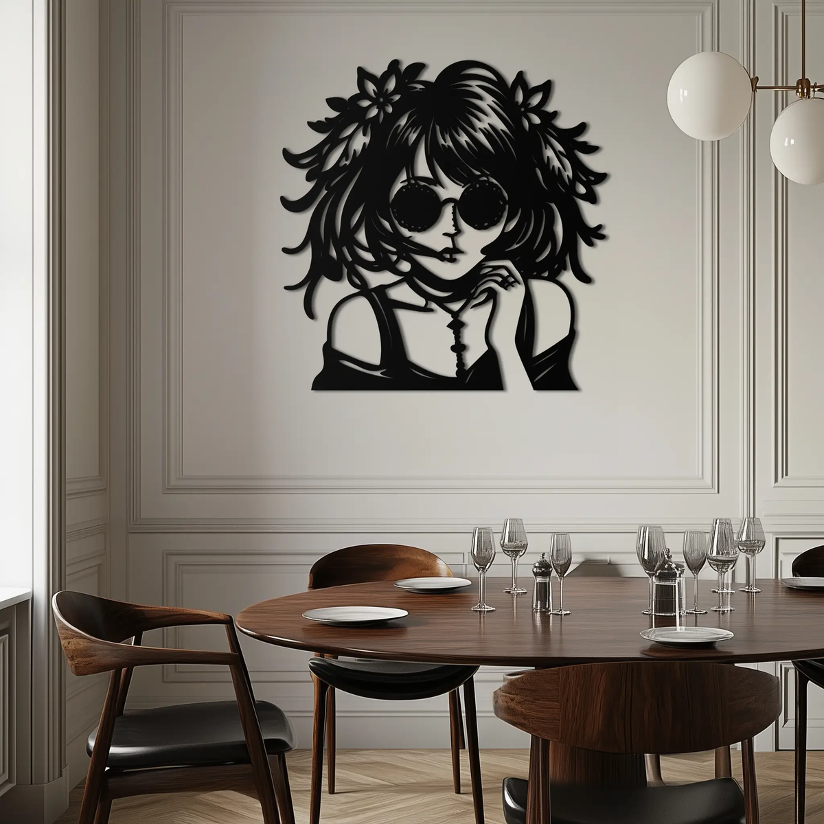 Anime Girl Silhouette Metal Wall Art – Black Steel Artistic Modern Home Decor- KAF490 by Enova Art