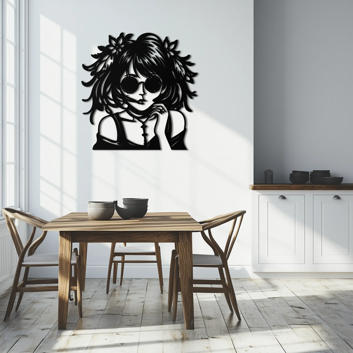 Anime Girl Silhouette Metal Wall Art – Black Steel Artistic Modern Home Decor- KAF490 by Enova Art