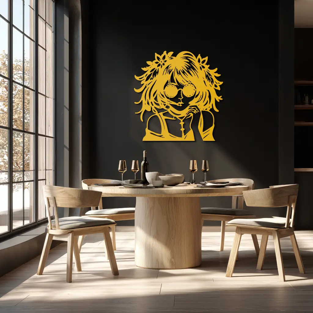 Anime Girl Silhouette Metal Wall Art – Black Steel Artistic Modern Home Decor- KAF490 by Enova Art