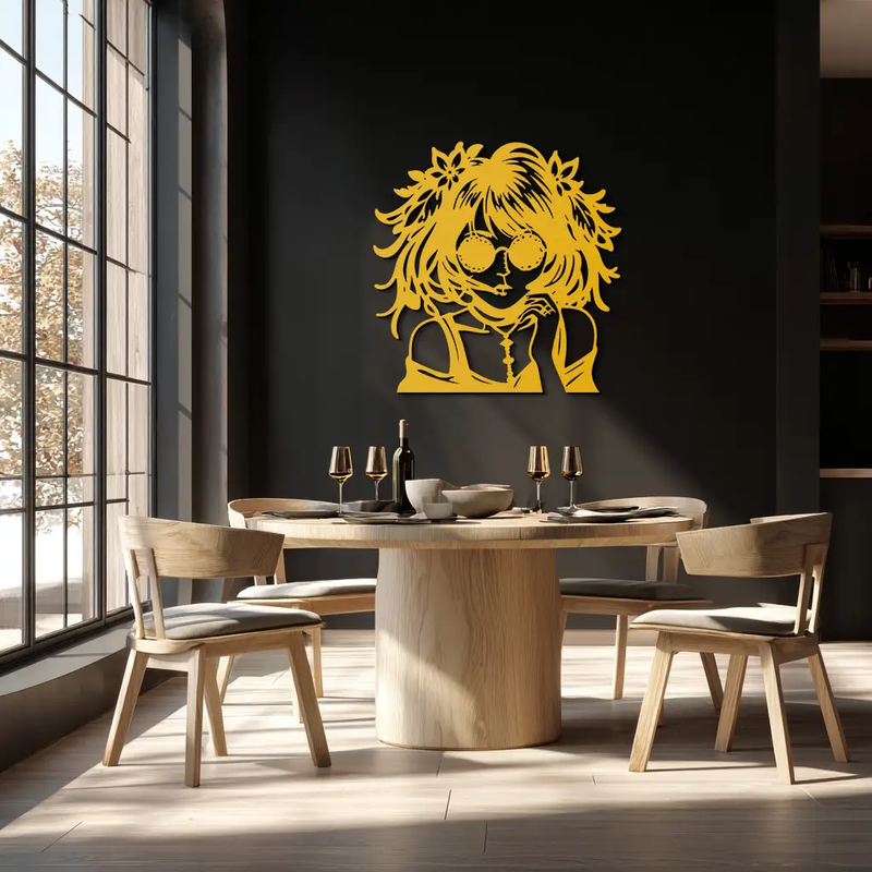 Anime Girl Silhouette Metal Wall Art – Black Steel Artistic Modern Home Decor- KAF490 by Enova Art