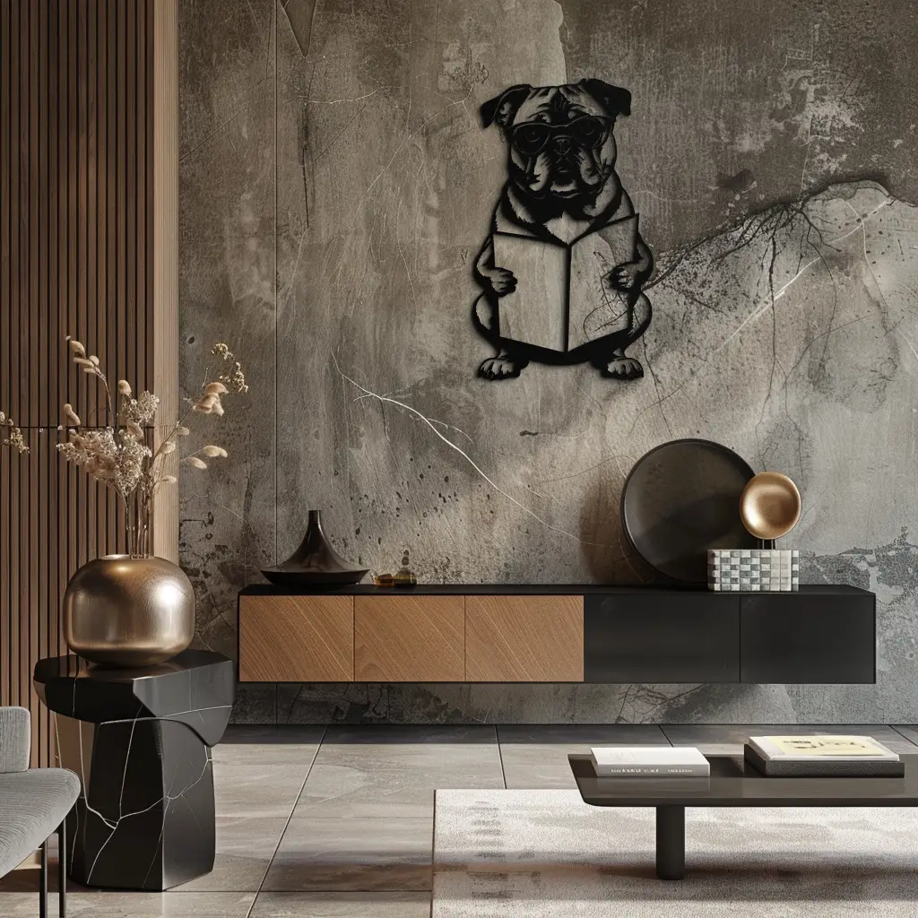 Reading Dog Silhouette Metal Wall Art – Black Steel Whimsical Pet Lover Decor- KAF491 by Enova Art