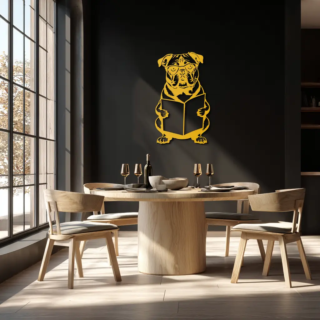 Reading Dog Silhouette Metal Wall Art – Black Steel Whimsical Pet Lover Decor- KAF491 by Enova Art