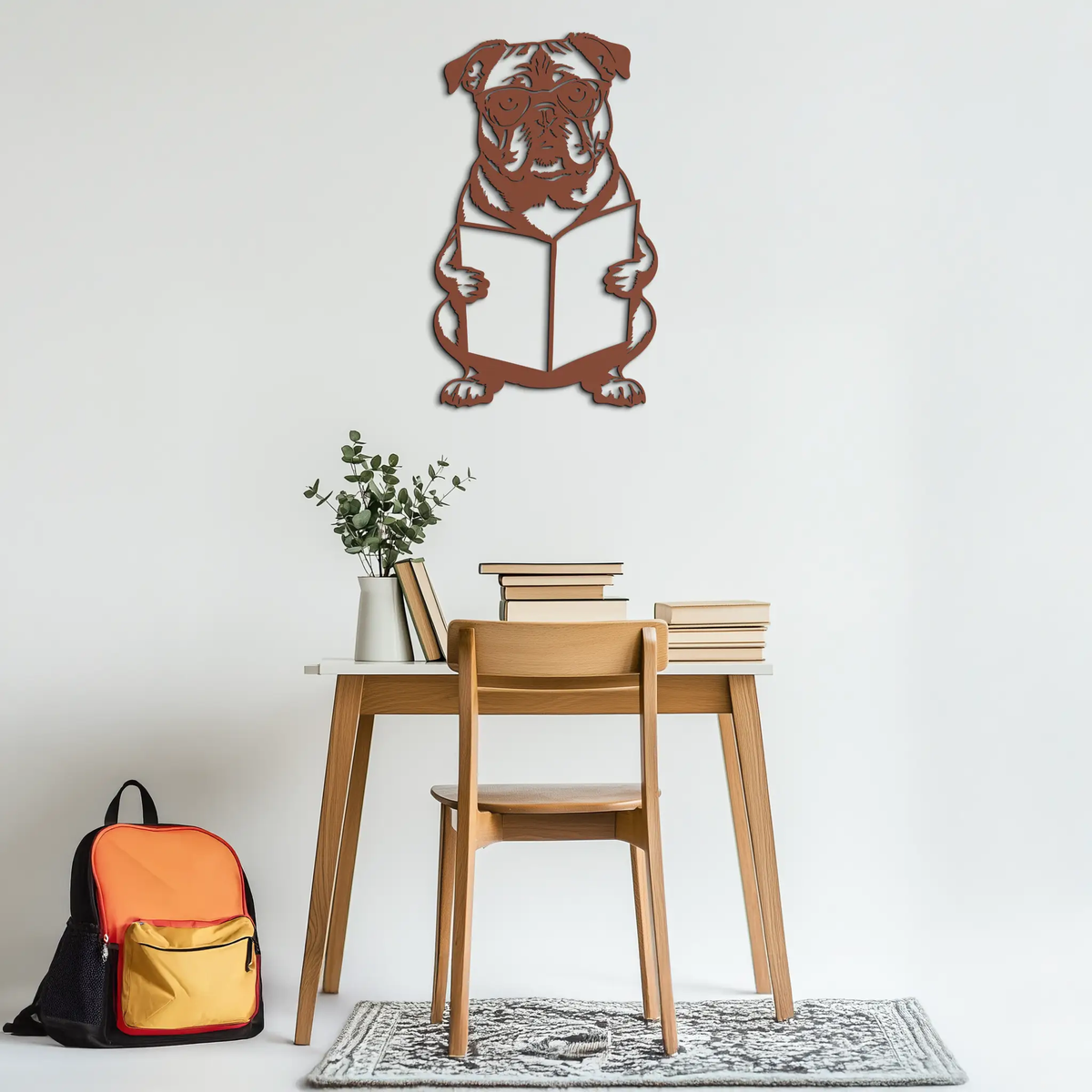 Reading Dog Silhouette Metal Wall Art – Black Steel Whimsical Pet Lover Decor- KAF491 by Enova Art