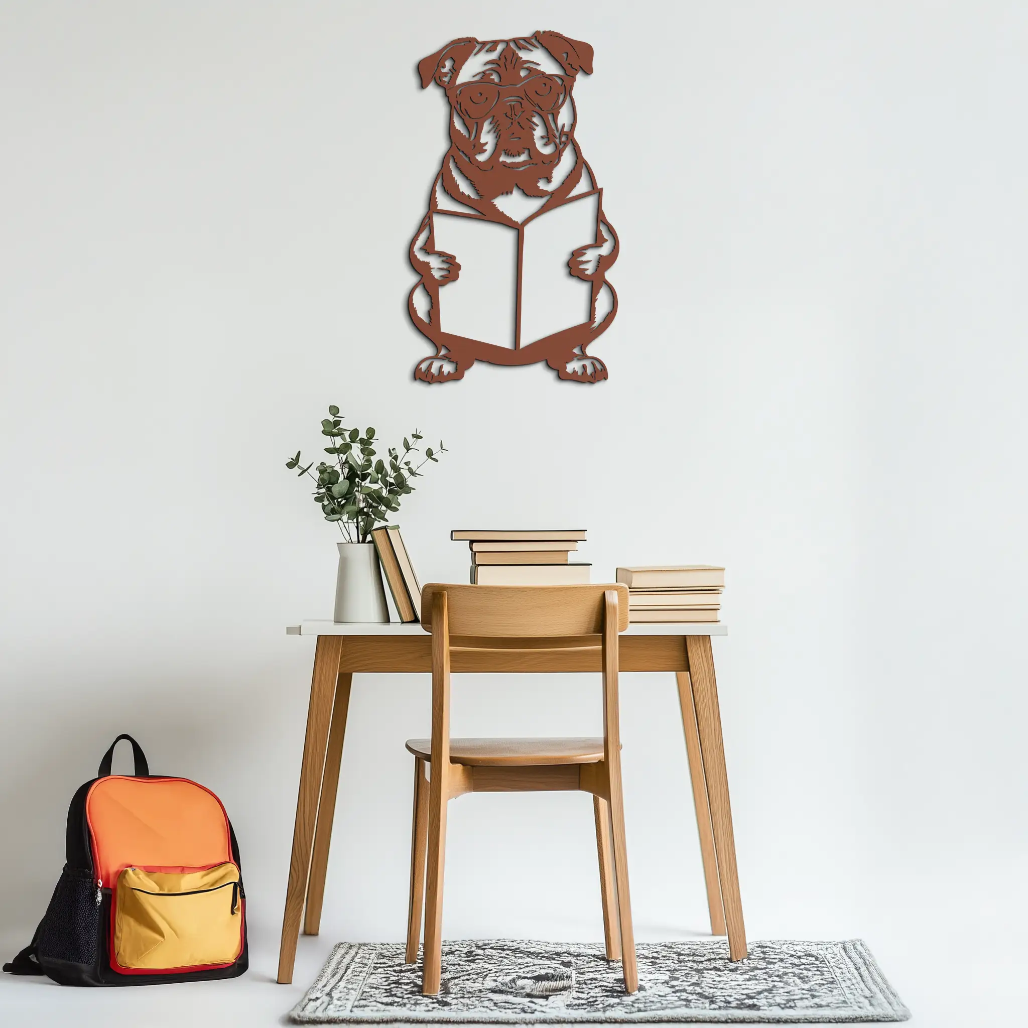 Reading Dog Silhouette Metal Wall Art – Black Steel Whimsical Pet Lover Decor- KAF491 by Enova Art