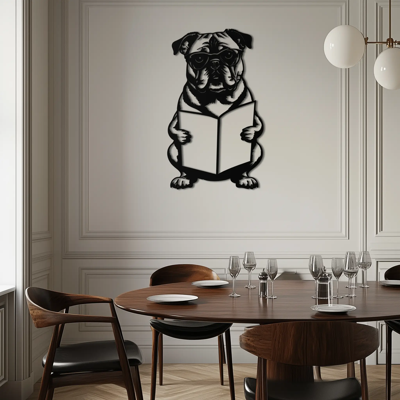 Reading Dog Silhouette Metal Wall Art – Black Steel Whimsical Pet Lover Decor- KAF491 by Enova Art