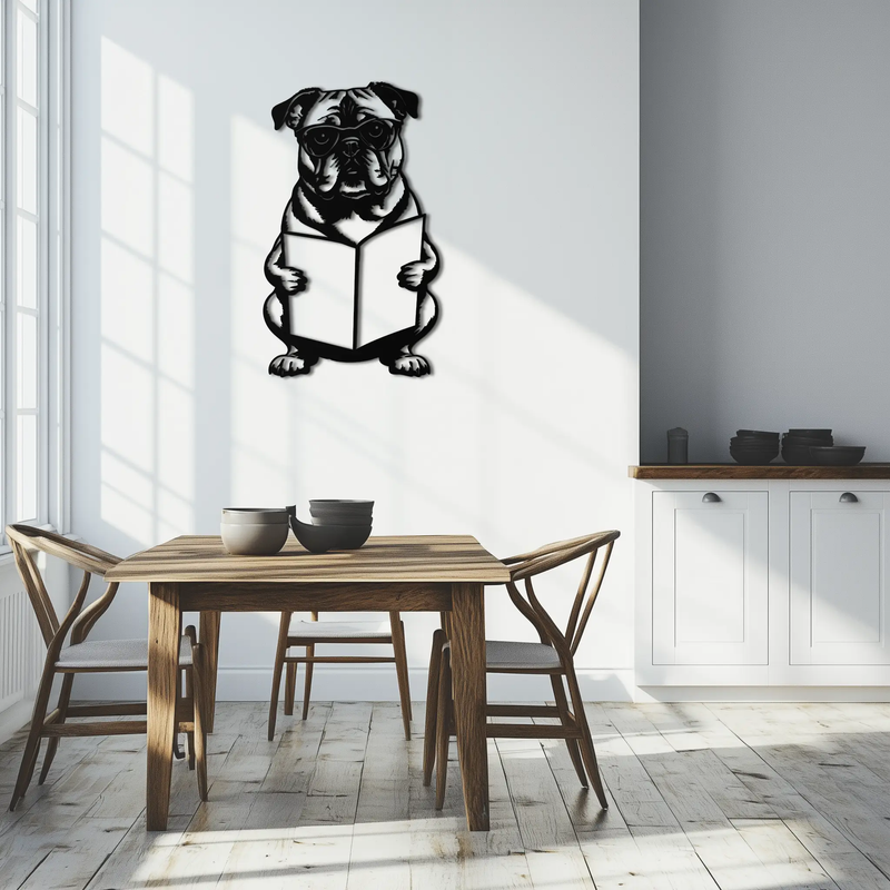 Reading Dog Silhouette Metal Wall Art – Black Steel Whimsical Pet Lover Decor- KAF491 by Enova Art
