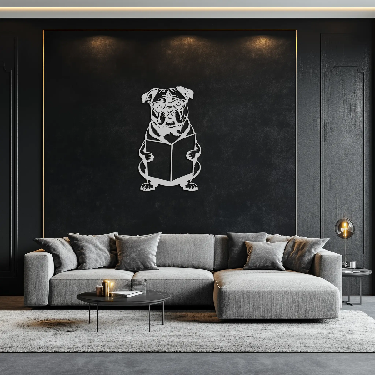 Reading Dog Silhouette Metal Wall Art – Black Steel Whimsical Pet Lover Decor- KAF491 by Enova Art