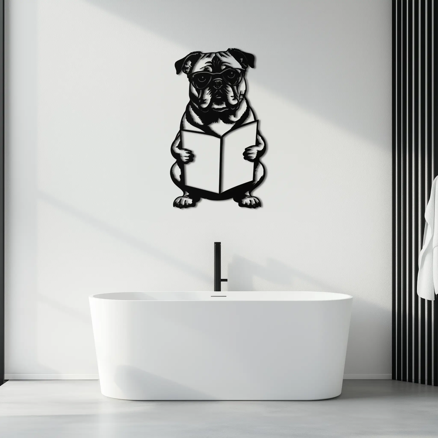 Reading Dog Silhouette Metal Wall Art – Black Steel Whimsical Pet Lover Decor- KAF491 by Enova Art