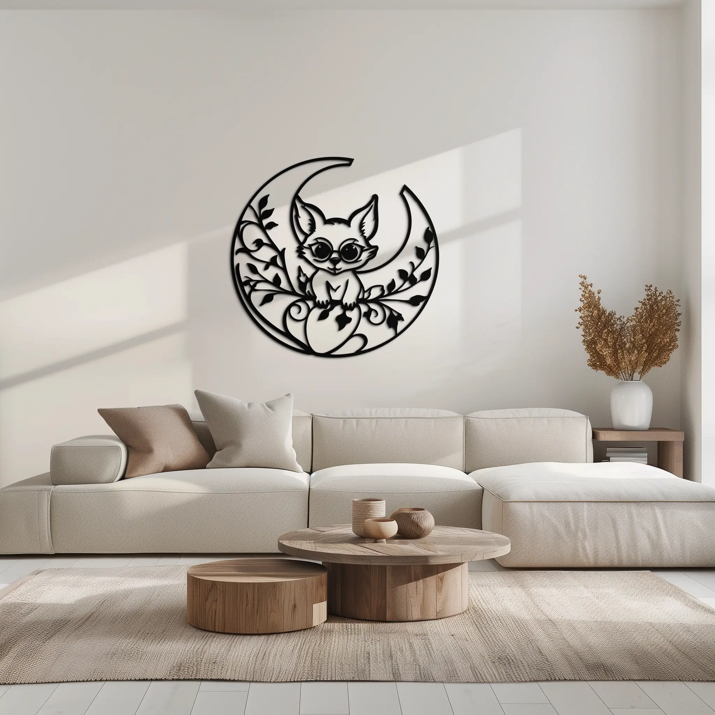 Moon Cat Silhouette Metal Wall Art – Black Steel Whimsical Pet Lover Decor- KAF492 by Enova Art