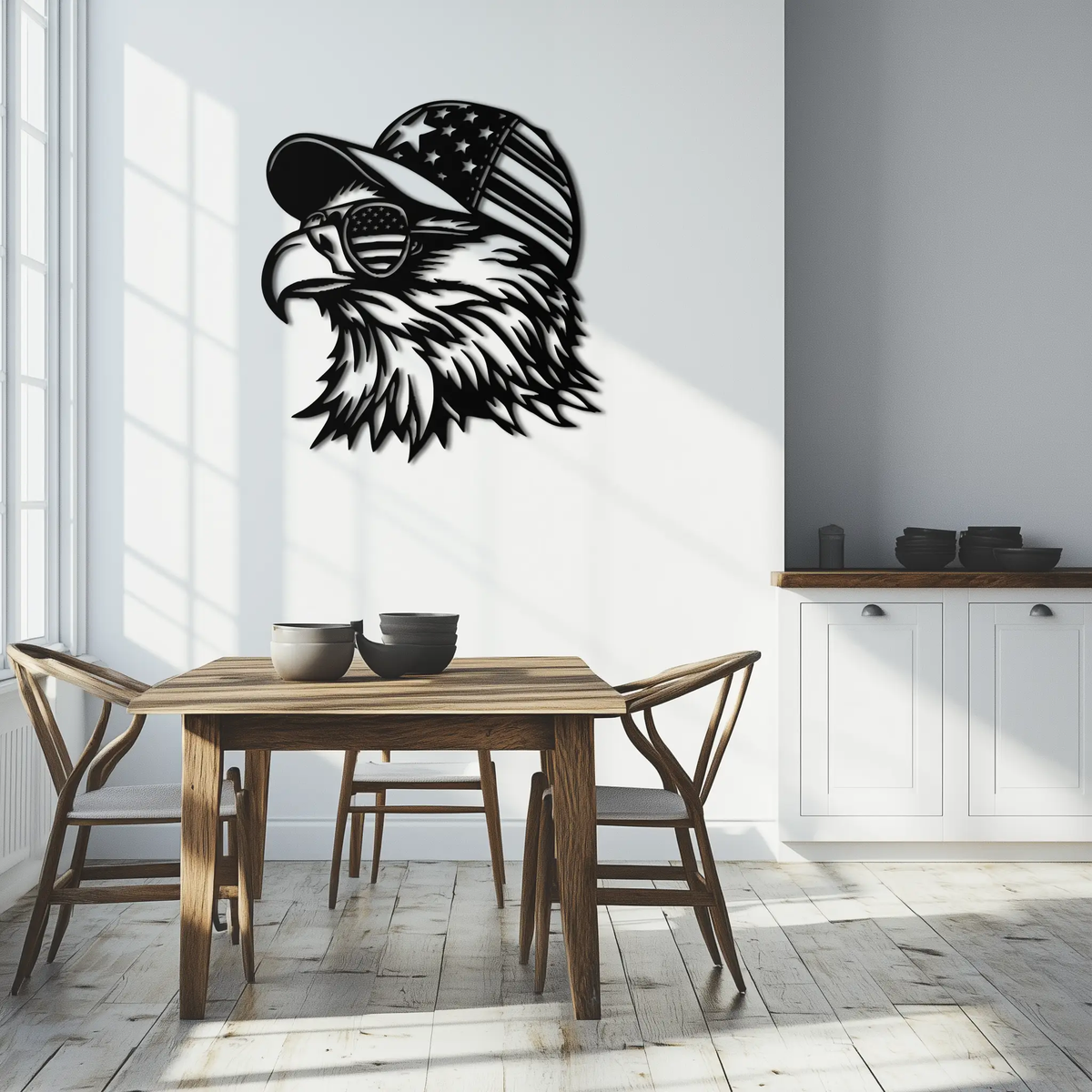 Patriotic Eagle Silhouette Metal Wall Art – Black Steel American Pride Decor- KAF493 by Enova Art