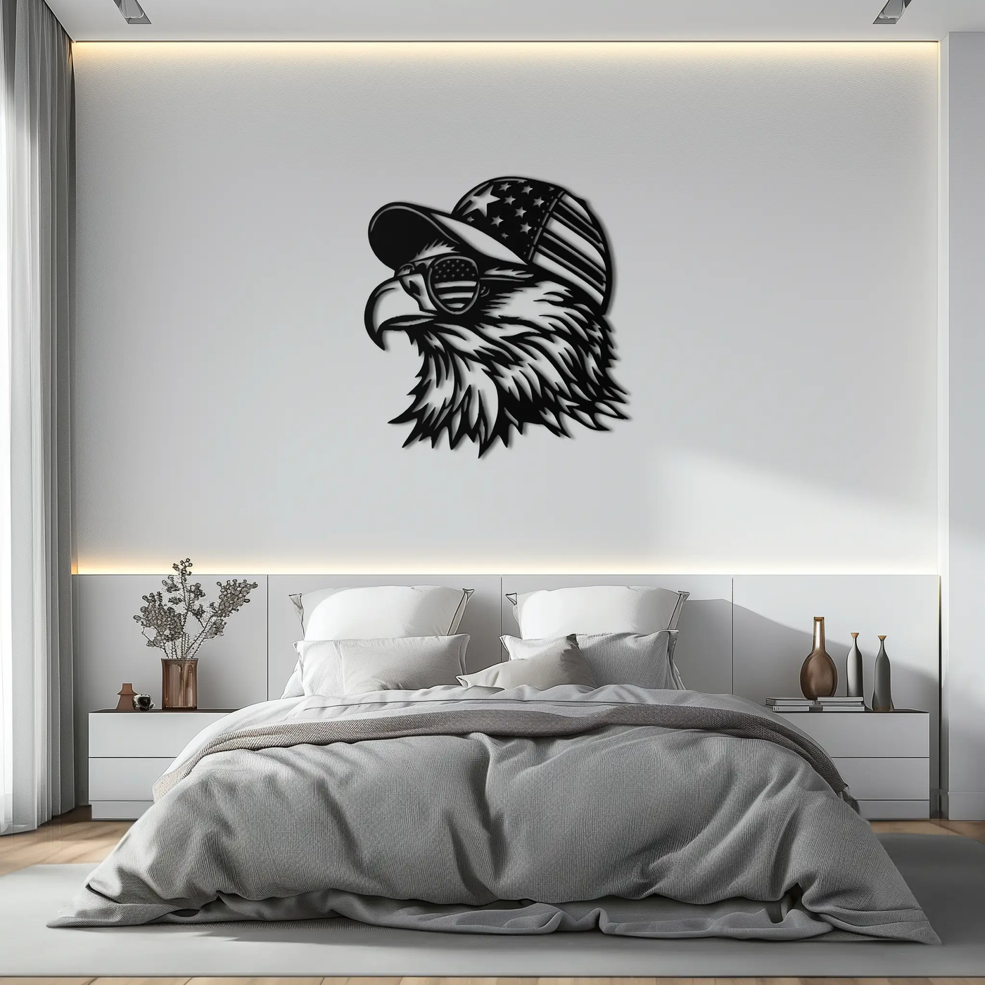 Patriotic Eagle Silhouette Metal Wall Art – Black Steel American Pride Decor- KAF493 by Enova Art