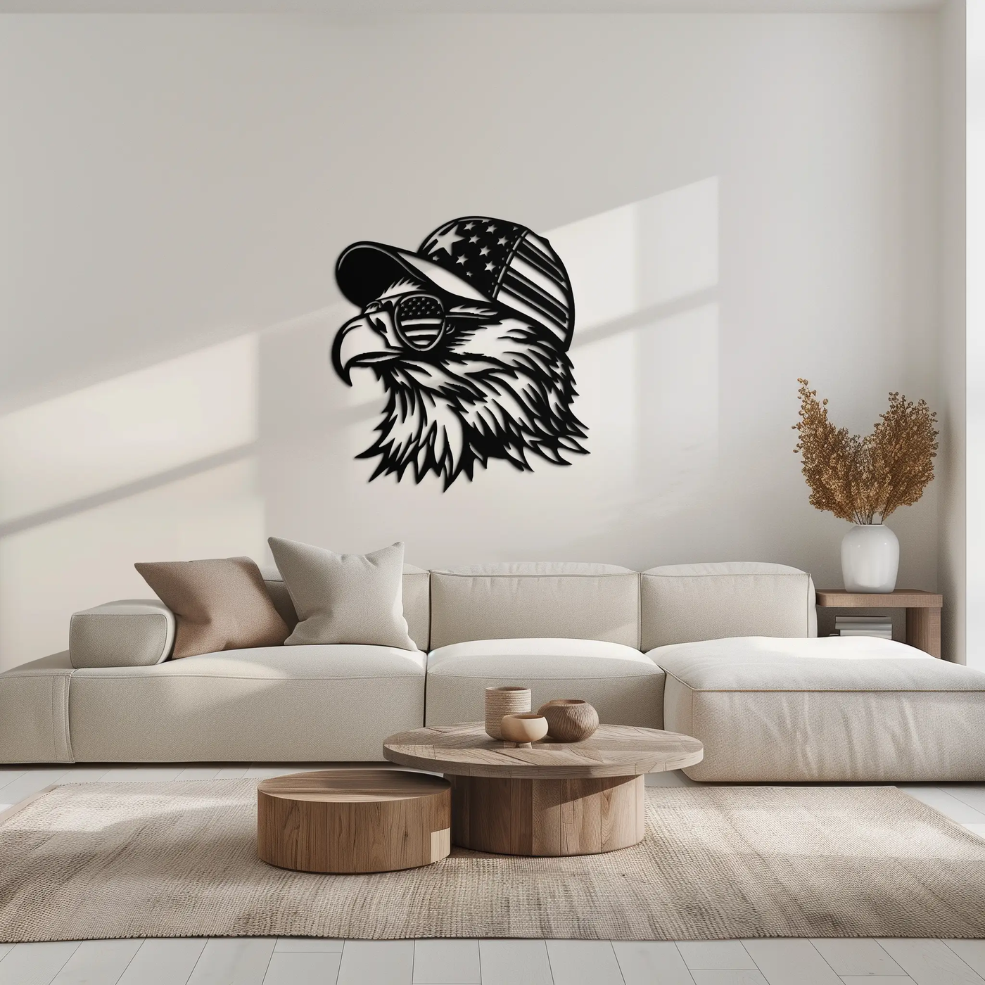 Patriotic Eagle Silhouette Metal Wall Art – Black Steel American Pride Decor- KAF493 by Enova Art