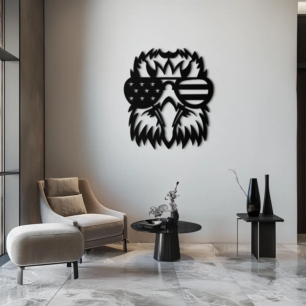 American Flag Eagle Silhouette Metal Wall Art – Patriotic Black Steel Home Decor- KAF496 by Enova Art