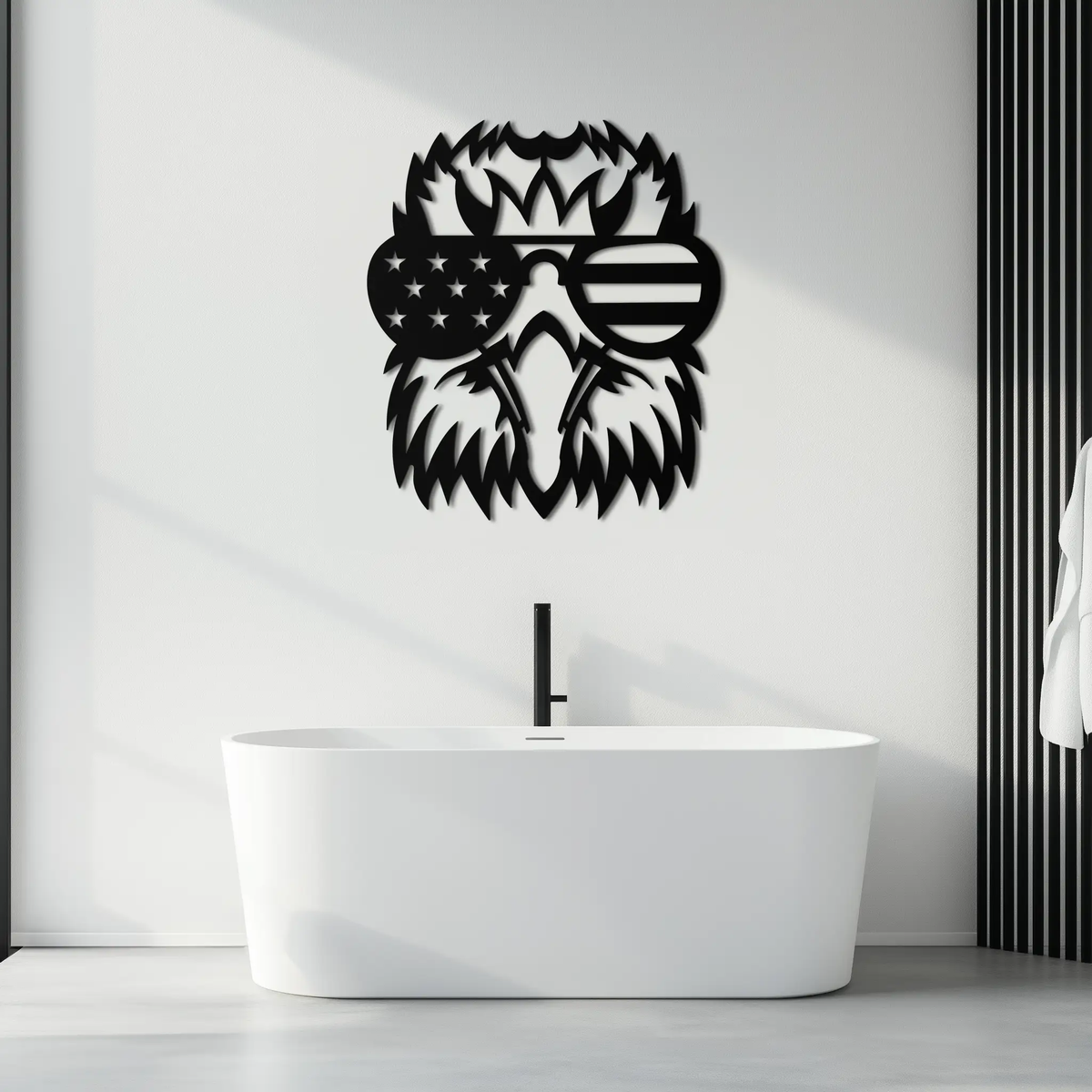 American Flag Eagle Silhouette Metal Wall Art – Patriotic Black Steel Home Decor- KAF496 by Enova Art