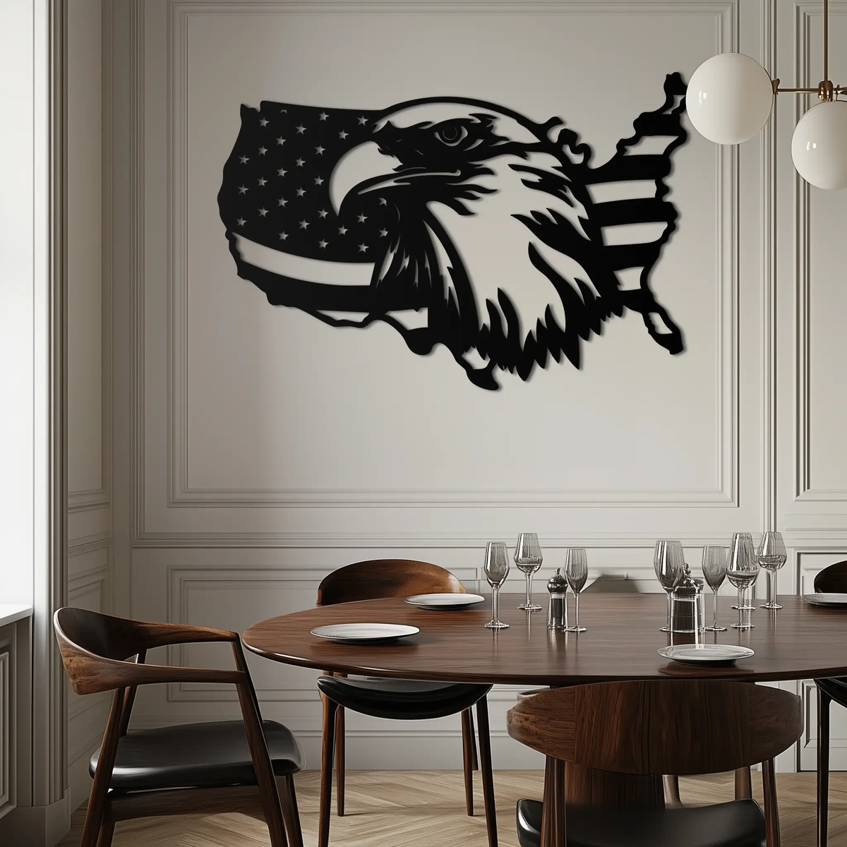 American Flag Eagle Silhouette Metal Wall Art – Patriotic USA Decor for Home & Office- KAF497 by Enova Art