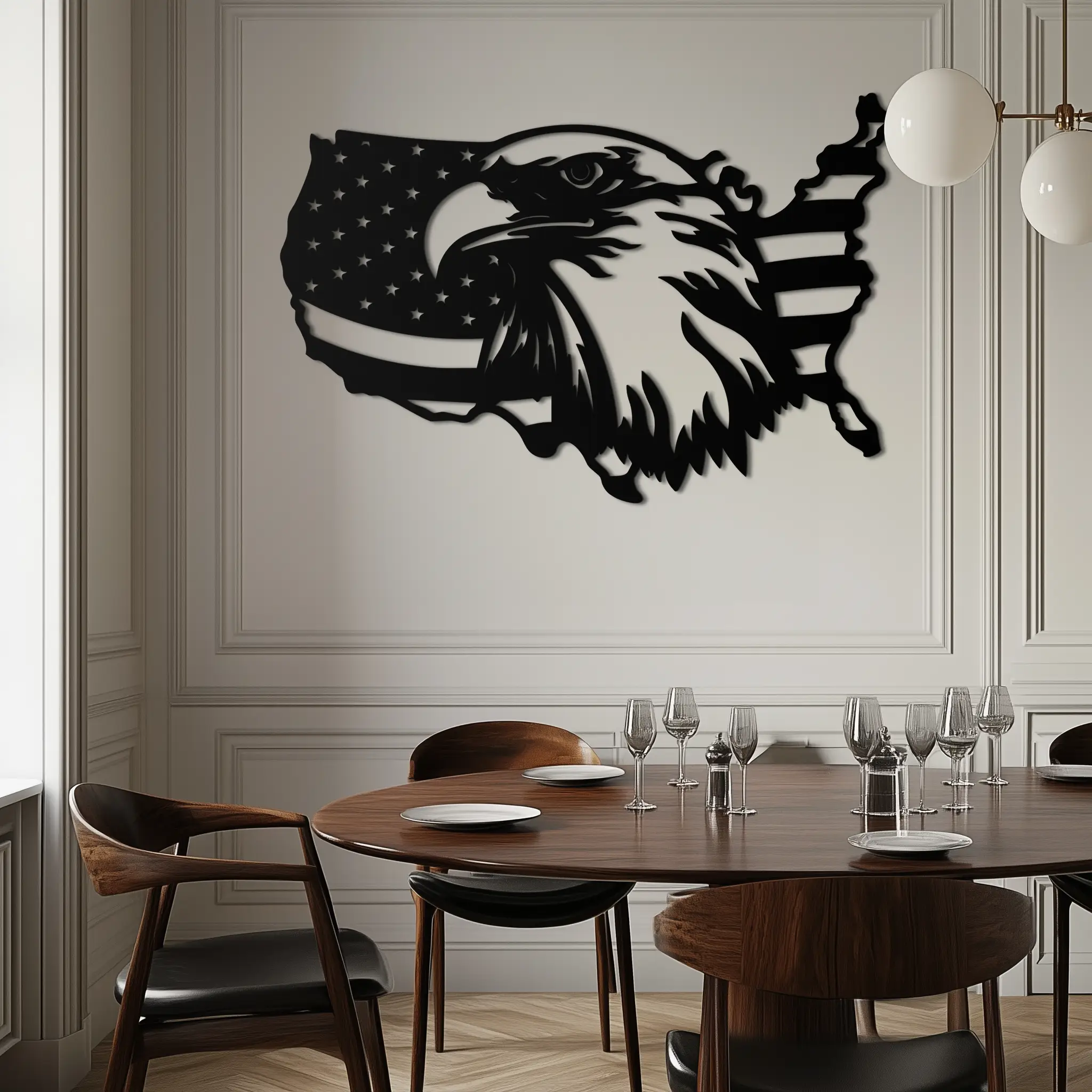 American Flag Eagle Silhouette Metal Wall Art – Patriotic USA Decor for Home & Office- KAF497 by Enova Art