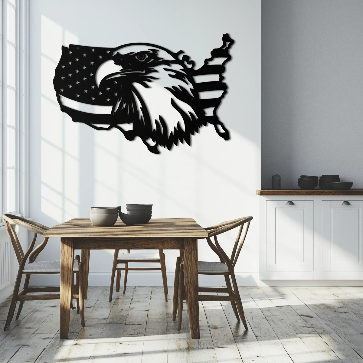 American Flag Eagle Silhouette Metal Wall Art – Patriotic USA Decor for Home & Office- KAF497 by Enova Art