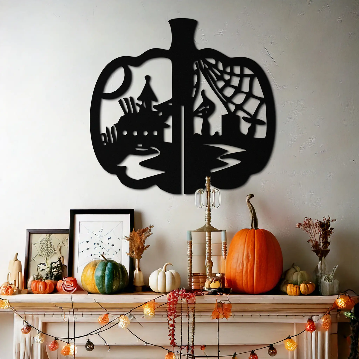Halloween Pumpkin Metal Wall Art – Spooky Black Steel Halloween Decor- KAF498 by Enova Art