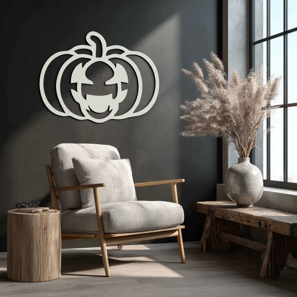 Pumpkin Halloween Metal Wall Art – Spooky Jack O'Lantern Black Decor- KAF500 by Enova Art
