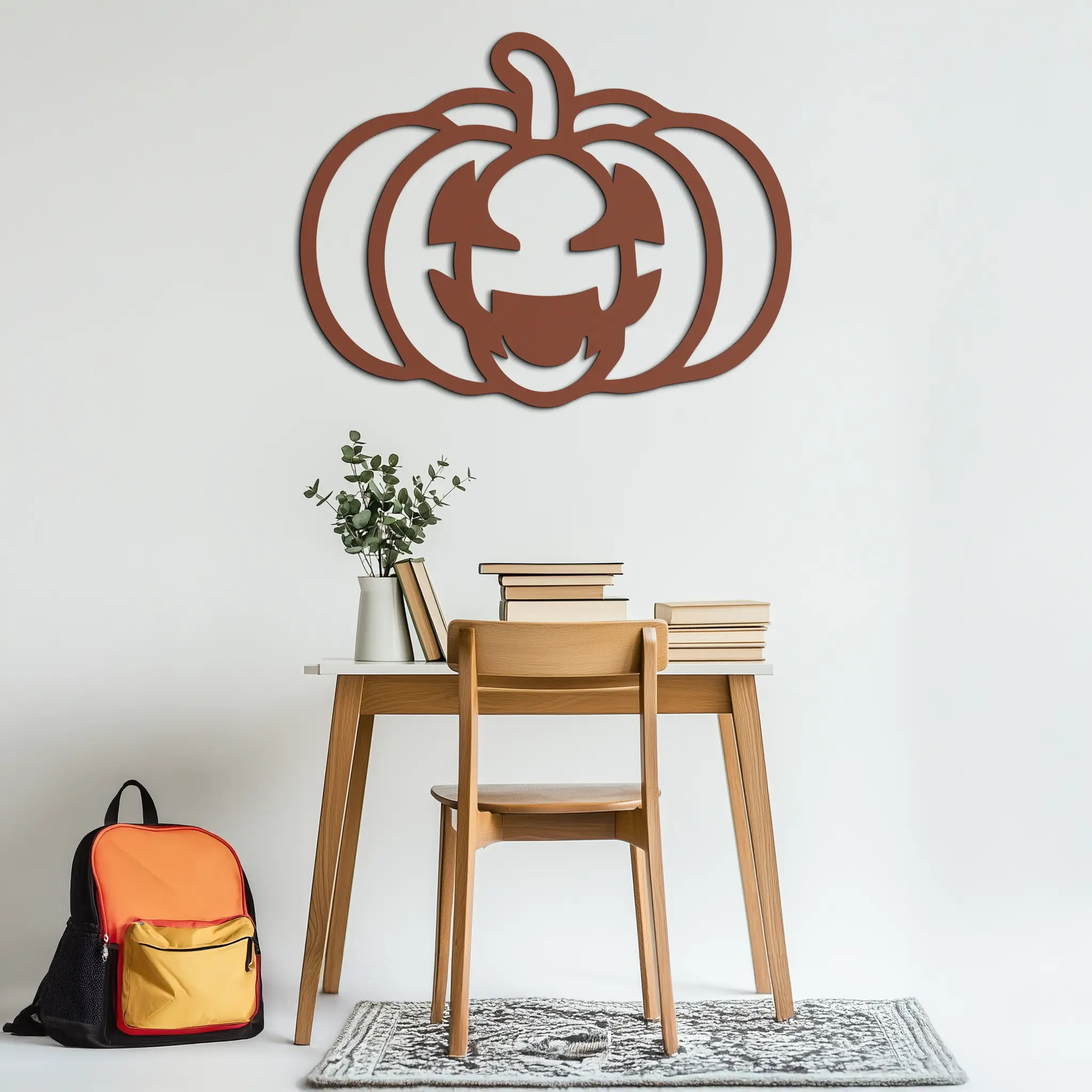 Pumpkin Halloween Metal Wall Art – Spooky Jack O'Lantern Black Decor- KAF500 by Enova Art