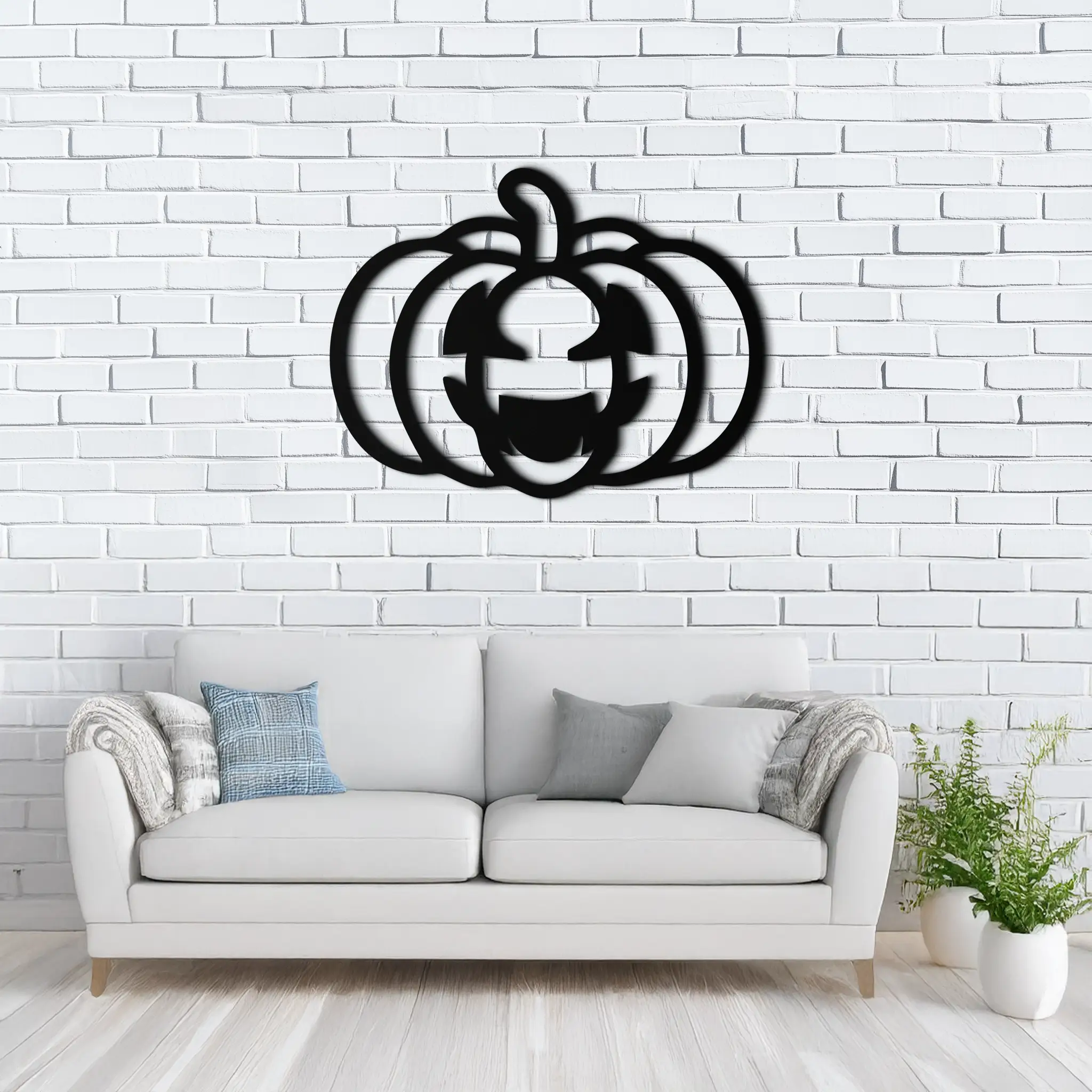 Pumpkin Halloween Metal Wall Art – Spooky Jack O'Lantern Black Decor- KAF500 by Enova Art
