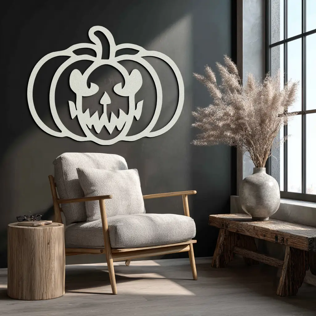 Scary Pumpkin Face Metal Wall Art – Black Steel Halloween Decor- KAF507 by Enova Art