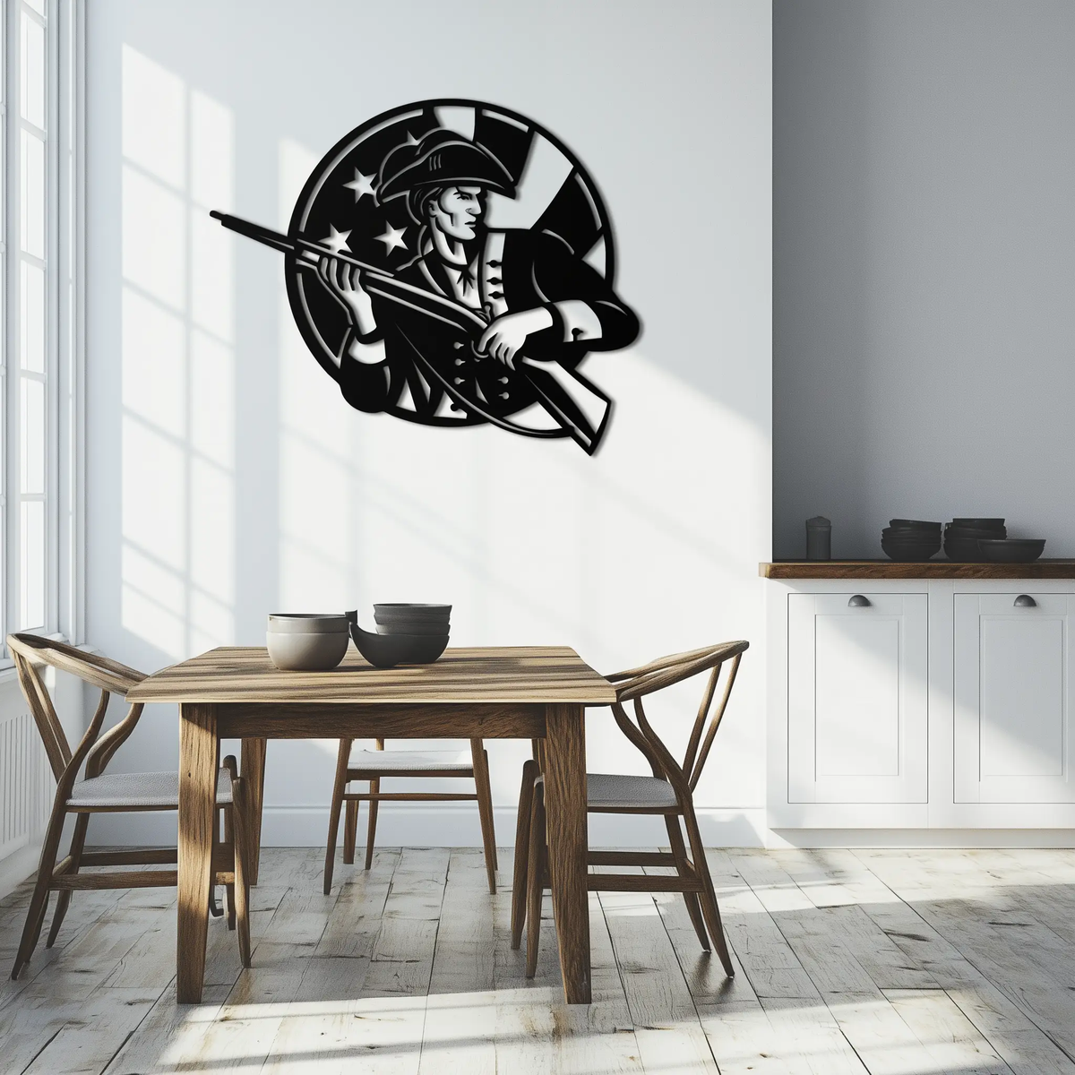 Patriotic Soldier Silhouette Metal Wall Art – Black Steel Military Home Decor- KAF508 by Enova Art