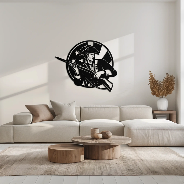 Patriotic Soldier Silhouette Metal Wall Art – Black Steel Military Home Decor- KAF508
