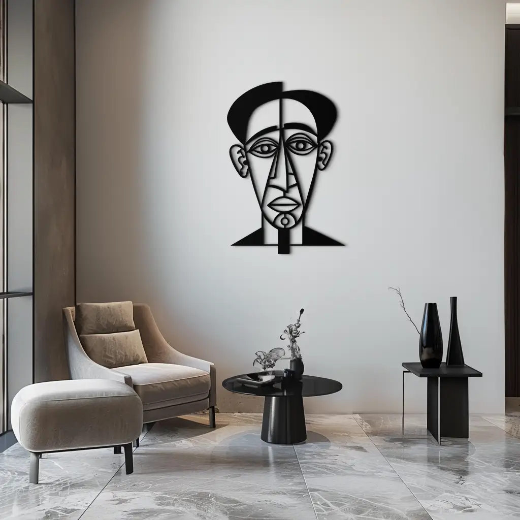 Abstract Face Line Art Metal Wall Decor – Modern Black Minimalist Sculpture- KAF509 by Enova Art