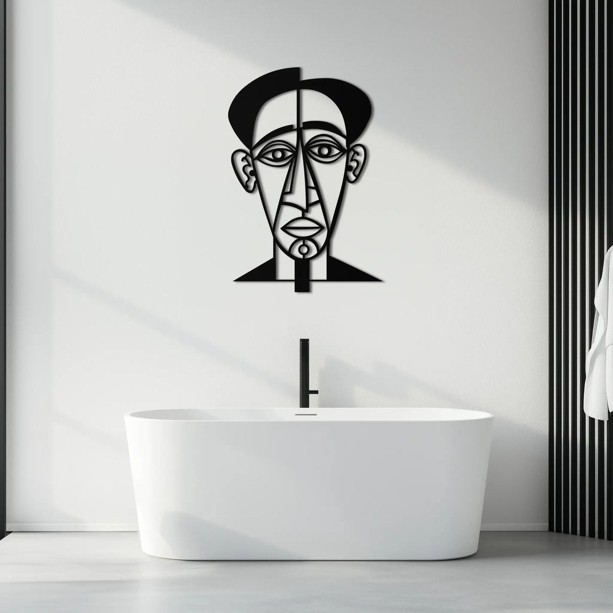 Abstract Face Line Art Metal Wall Decor – Modern Black Minimalist Sculpture- KAF509 by Enova Art