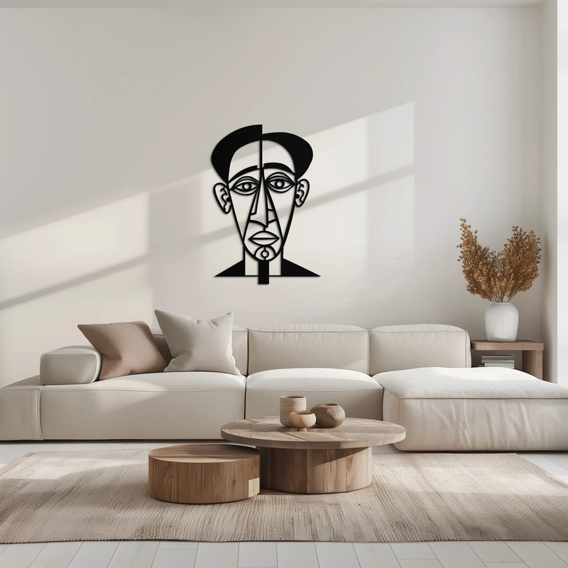 Abstract Face Line Art Metal Wall Decor – Modern Black Minimalist Sculpture- KAF509 by Enova Art